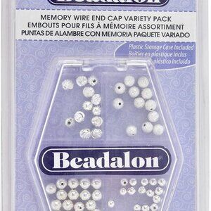 Memory Wire End Caps, Variety Pack, Silver Plated, 24 pc 3 mm, 24 pc 4 mm, 12 pc